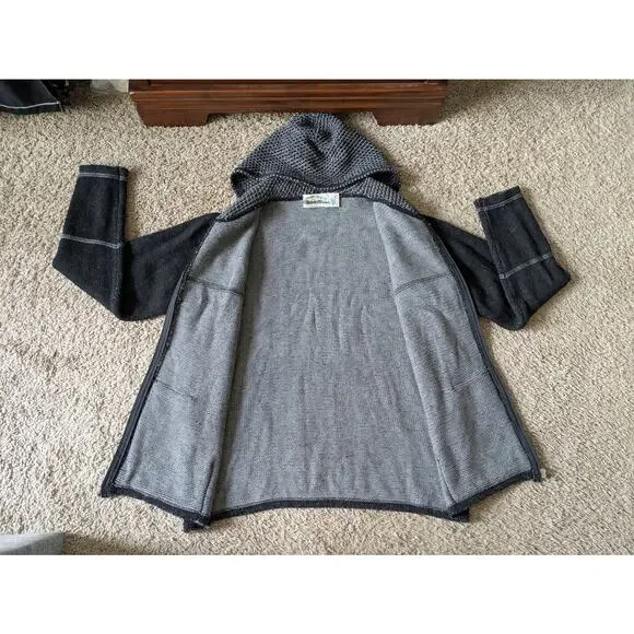 Aran Crafts Hoddie Sweater Full Zip Womens L Black-Gray Merino Wool Shamrock - Picture 7 of 9